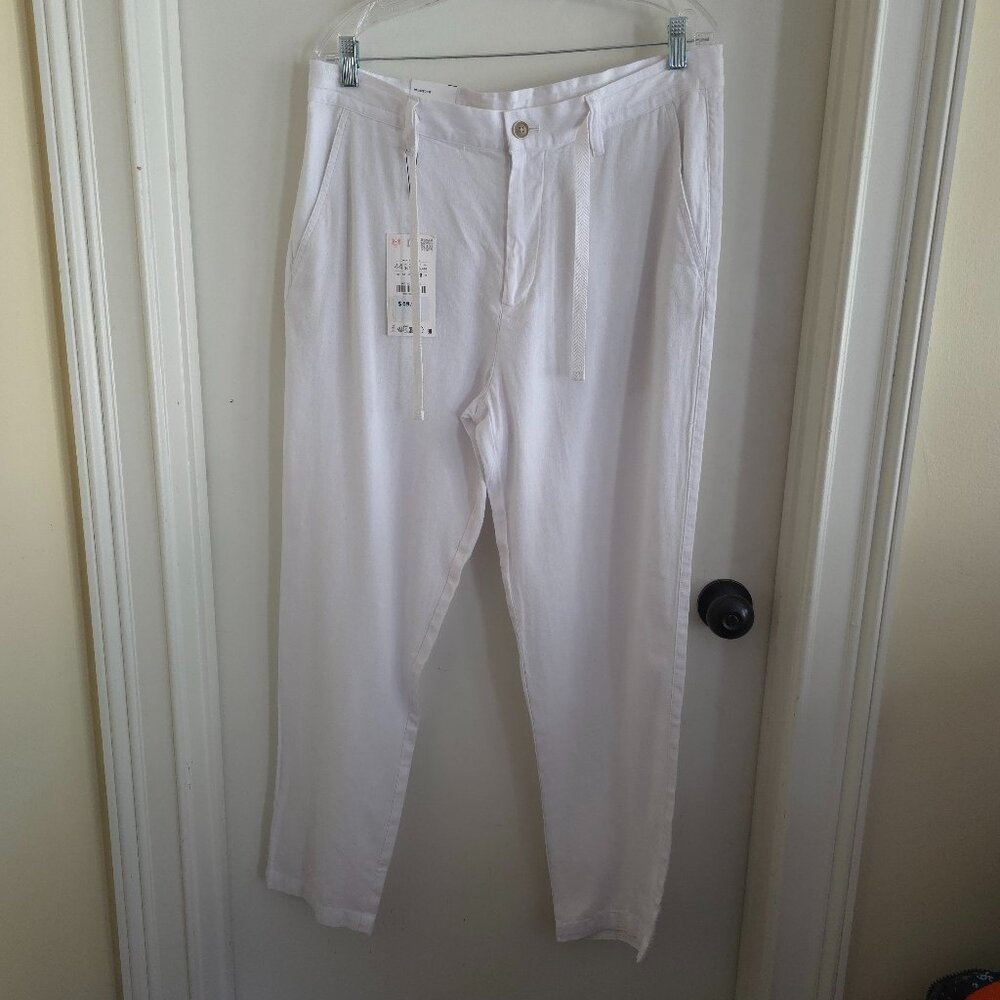 Zara Men’s White Drawstring Waist Slim Trousers Size 34 NWT